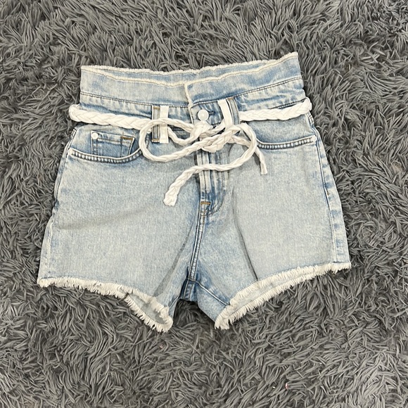 NEW • 7 For All Mankind • High Waisted Denim Shorts Belted Grand street 25 Blue - Picture 4 of 6